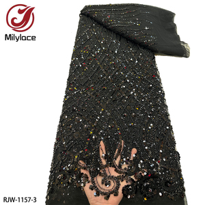 ブライダルゴールドヘビーハンドメイドビーズ刺繍フレンチレース生地高級スパンコールビーズレース生地ウェディングドレス用 - Product Image 6