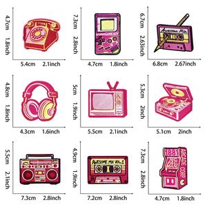 Patchs thermocollants brodés roses, écologiques, de style américain, motifs Radio, Jeux, Console, Casque audio, Ruban, TV, pour la décoration de chapeaux - Product Image 3