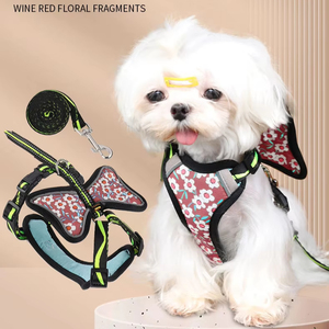 Fábrica al por mayor reflectante pequeño perro Correa y arnés Flor Mariposa estampado diseñador perro arnés chaleco - Product Image 6