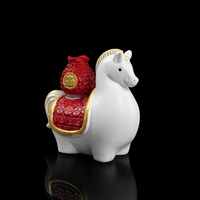 Statue Rotative Artistique en Résine Peinte à la Main Cheval 2026, Figurine Feng Shui Porte-Bonheur et Richesse, pour le Nouvel An Chinois, Décoration de Bureau et de Maison