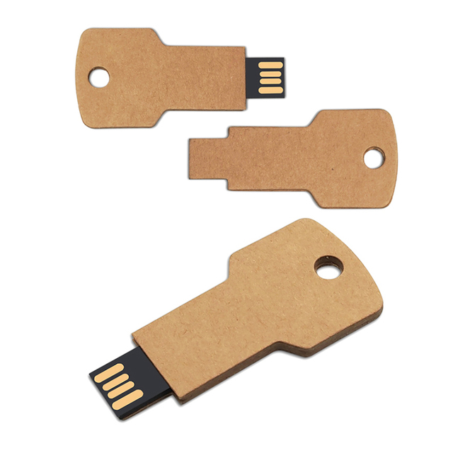 Wholesale Eco-friendly Recycled Paper Key Shape USB Flash Drive Custom Logo Pendrive Gift USB Stick 32GB
