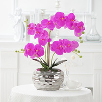 Orchidée Phalaenopsis Artificielle Faite à la Main, Ensemble de Plantes Artificielles en Pot Céramique, Décoration de Salon, Soie au Toucher Réel