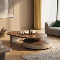 Ensemble de tables basses ovales rotatives en noyer de luxe moderne, tables d'appoint pivotantes en cuir pour salon