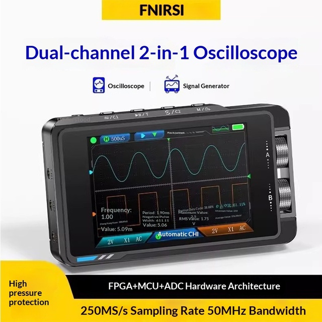 FNIRSI DS215H Oscilloscope Handheld Small Dual-Channel Convenient Two-in-One High-Precision Digital Signal Generator 250 MSa/s 8