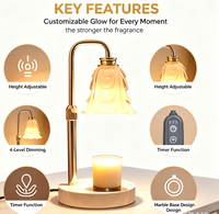 Lampe chauffe-bougie florale avec minuterie et variateur d'intensité, 4 niveaux de luminosité réglables, hauteur ajustable, lampe chauffante pour bougies en pot