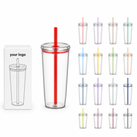 Gobelets en plastique réutilisables Tritan 450 ml (16 oz) avec logo personnalisé, couvercle à vis et paille pour thé au lait et café