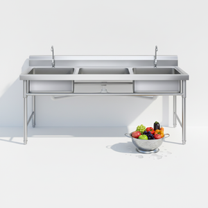 Lavello Monoblocco in Acciaio Inox 304 con Supporto e Rubinetto per Cucine Commerciali e Ristoranti - Product Image 1