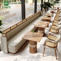 Meubles de restaurant commerciaux modernes et durables Senju, en bois massif et rotin, tables et chaises pour hôtel et café, ensembles de canapés en cuir.