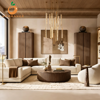 Canapé d'angle tendance pour salon, structure en bois massif, en forme de L ou de U, avec coussins moelleux, idéal pour villa