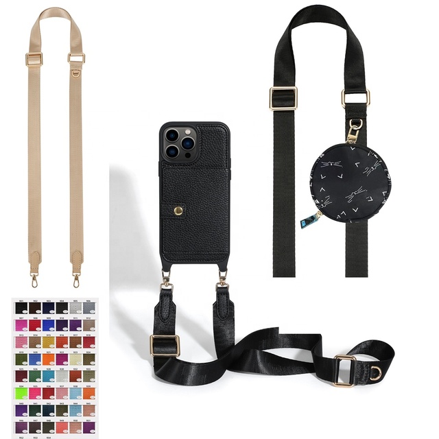 Lanyard Detachable Webbing Leather PU Crossbody Bag Wallet Phone Case with Anti-Knock for iPhone 14 14 Pro