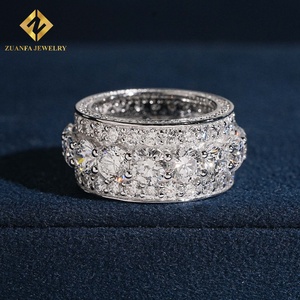 ZUANFA JEWELRY Anillo Ancho con Diamantes Cultivados en Laboratorio, Bañado en Rodio, Estilo Iced Out Bling Hip Hop - Product Image 4