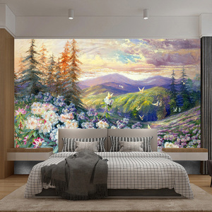 Tv sfondo valle fiori <span class=keywords><strong>farfalle</strong></span> bellissimo paesaggio pittura a olio carta da parati soggiorno camera da letto murale - Product Image 2