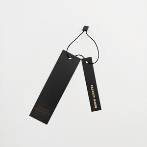 Customized Printed Name Logo Hot Stamping Glossy <b>Black</b> Paper Square Hang Tag <b>String</b> Low MOQ Eco Recyclable Clothing Shoes Swing - Product Image 2
