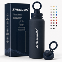 32oz Edelstahl-Wasserflasche mit Magnetischem Handyhalter-Deckel Isolierte Auslaufsichere Sportflasche für Fitness Reisen Camping