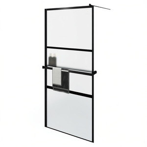 Mampara de Ducha Negra con Puerta Corredera de 39.4x76.8 Pulgadas, Vidrio ESG, Marco de Aluminio con Estante, Diseño Minimalista para Baño - Product Image 1