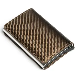 碳纤维男士钱包铝制卡座工厂定制金色或银色金属盒PU皮革超薄简约男士钱包