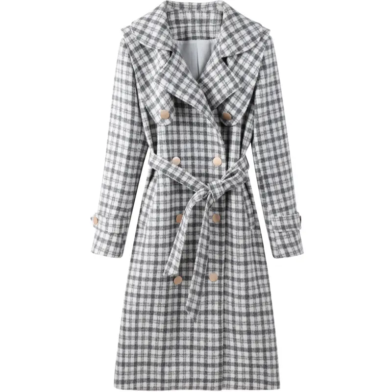 Ladies Office Coats Long Sleeve Elegant Vintage Colorblock Trench Plaid Jacket 2022 Fall Winter for Women Autumn Knitted V-neck