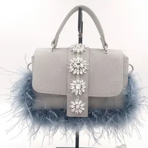 Luxury Clutch Purse Evening Handbag Fashion Real Ostrich Feather Fur Bags foe Women