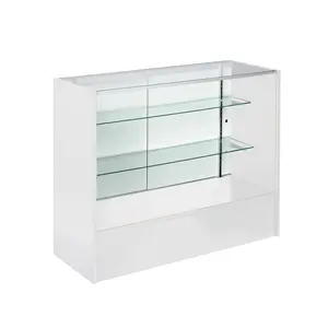 Retail Counter with Glass Shelves, Melamine Panels, Anodized Aluminum and Sliding Doors