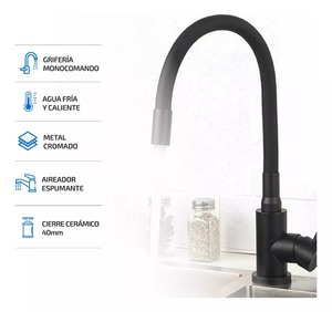 Griferia Cocina Canilla Monocomando Negro Mate Grifo de Cocina con Función Termostática para Hoteles Agua Caliente y Fría - Product Image 2