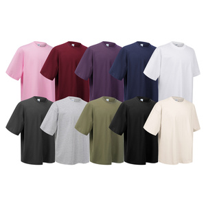 T-shirt basique à manches courtes en coton mérité 245g, col rond, couleur unie, décontracté, pour hommes et femmes, vente en gros à bas prix - Product Image 4