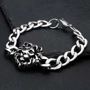 Yunnique – Bracelet tête de Lion pour hommes, couleur acier, chaîne en acier titane de 22cm, bijoux Hip Hop Punk, cadeau - Product Image 1