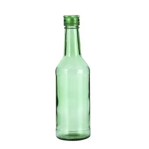 Metal kapaklı silindirik Shochu cam şişe 360ml yeşil Shochu cam şişe cam likör şişesi
