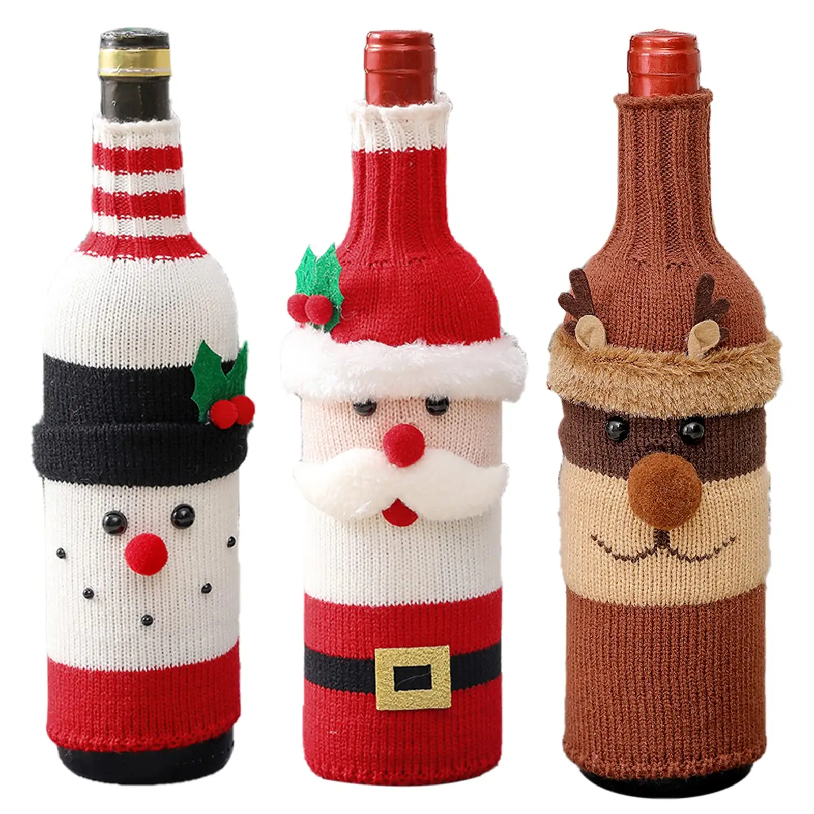 Christmas Decorations Wine Bottles Cover Handmade Sweater Wine Gift Bag Santa Snowman Reindeer Wine Bottle Bag Suit