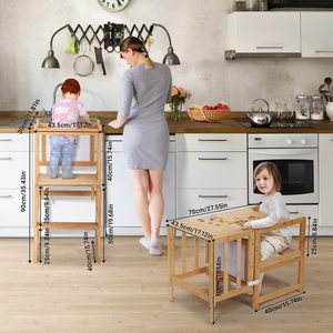 Tour multifonctionnelle pour tout-petits, tour d'apprentissage en bois de cuisine 3 en 1 avec tableau noir - Product Image 6