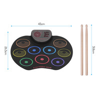 Kit de batterie électronique USB, tapis de batterie enroulable, 9 pads de batterie, haut-parleur intégré, batterie au lithium