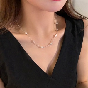 Collar de Plata de Ley S925 con Perla Redonda y Cadena de Espina de Serpiente de 405 cm para Uso Diario - Product Image 2
