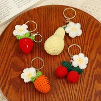 Handgemaakte Wol Gehaakte Macrame Sleutelhanger Pluche Fruit Collectie Wortel Avocado Aardbei Kersenzak Charme Voor Vrouwen