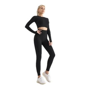 Custom Set Long Sleeve With Thumb Hole Slim Sexy Seamless Knit Yoga Set High Elasticity Fitness Yoga 2 Pieces - Product Image 2