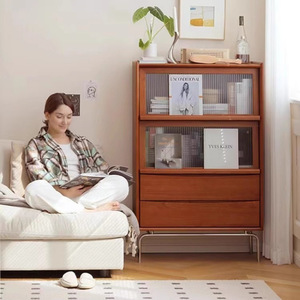 <b>Solid</b> <b>Wood</b> Retro Four Drawer Chest 80 Rubberwood Storage Cabinet Living Room Bedroom Side Cabinet Nordic Style <b>Bookcase</b> - Product Image 3