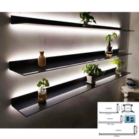 Éclairage LED anodisé gris doré noir Panneaux muraux décoratifs Étagère d'affichage en aluminium Support mural pour magasins de salon