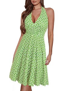 Robe mini polyvalente à imprimé bohème, coupe trapèze, ajustée, taille haute, col en V, sans manches, respirante et lavable - Product Image 6