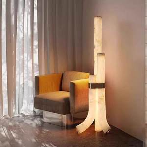Lampe de sol en marbre espagnol 450*1510, lumière LED, abat-jour blanc, pour salon, chambre à coucher, bureau - Product Image 4