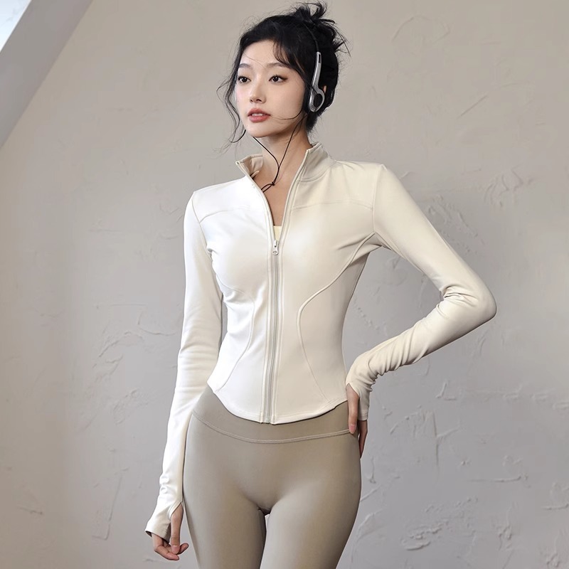 Autumn and Winter Fleece Yoga Wear, Long-sleeved Fitness Top with Fitted Waist, Sports Jacket for Women, Tight and Warm