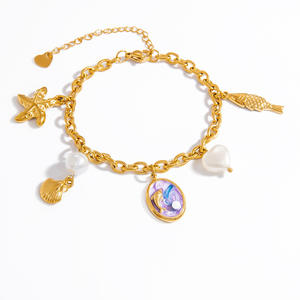 Ocean Theme Charm <b>Bracelet</b> Zinc Alloy Gold Tone Dolphin Pearl Sea <b>Shell</b> Starfish Pendant Women's Jewelry Gift - Product Image 5