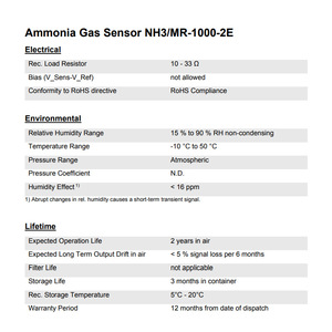 เซ็นเซอร์ก๊าซแอมโมเนีย Membrapor NH3/MR-1000-2E ตัวเรือนขนาดเล็กที่มีความแม่นยำสูงสำหรับเครื่องตรวจจับแบบพกพา - Product Image 2