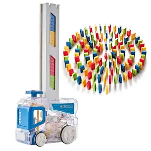 미니 도미노 자동차 장난감 기차 도미노 빌딩 블록 아이들을위한 타일 스태킹 게임 전기 도미노 기차 창조적 인 교육 장난감