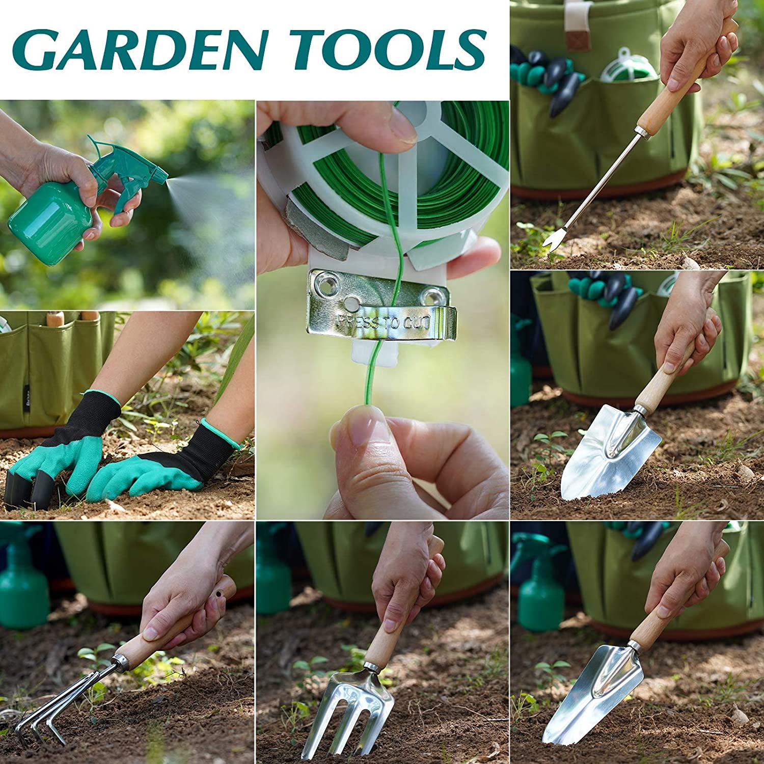 Heavy Duty Gardening Hand Tools and Essentials Kit Include Weeder Rake Shovel Trowel and More