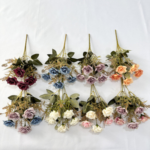 Venta caliente 5 cabezas rosas flores rojo Artificial Vintage seda boda decoración rosa ramo de flores - Product Image 3