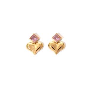 Fashion <b>Stud</b> <b>Earrings</b> Gold Plated Heart Shape With Pink <b>Crystal</b> For Women Jewelry - Product Image 1