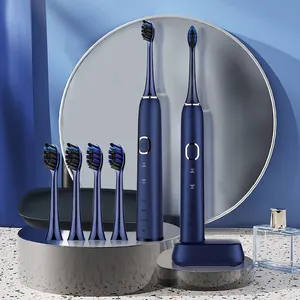 Cepillo de dientes eléctrico sónico con 4 cabezales de repuesto, Sensor de presión de carga inalámbrica, Ultra blanqueador inteligente, OEM/ODM de fábrica