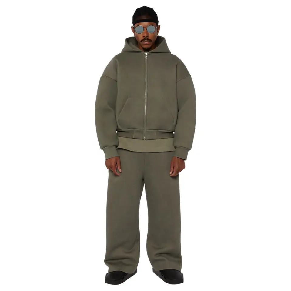 사용자 정의 제조 업체 Y2K 남자 프랑스 테리 100% 면 대형 3D 로고 전체 지퍼 까마귀와 조깅 세트 운동복