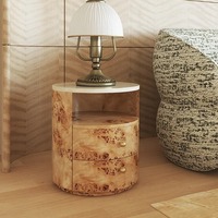 Table d'appoint de salon de style mi-siècle avec minimalisme wabi-sabi, placage de bois en nœud d'arbre, tête de lit, armoire de rangement, personnalisable