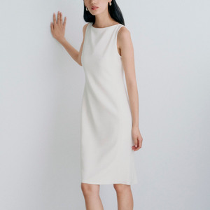 Vestido Tubo sin Mangas con Cuello Redondo para Mujer, Ajustado, Largo hasta la Rodilla, Color Sólido, Ropa Profesional de Oficina, Tejido Antiarrugas - Product Image 3