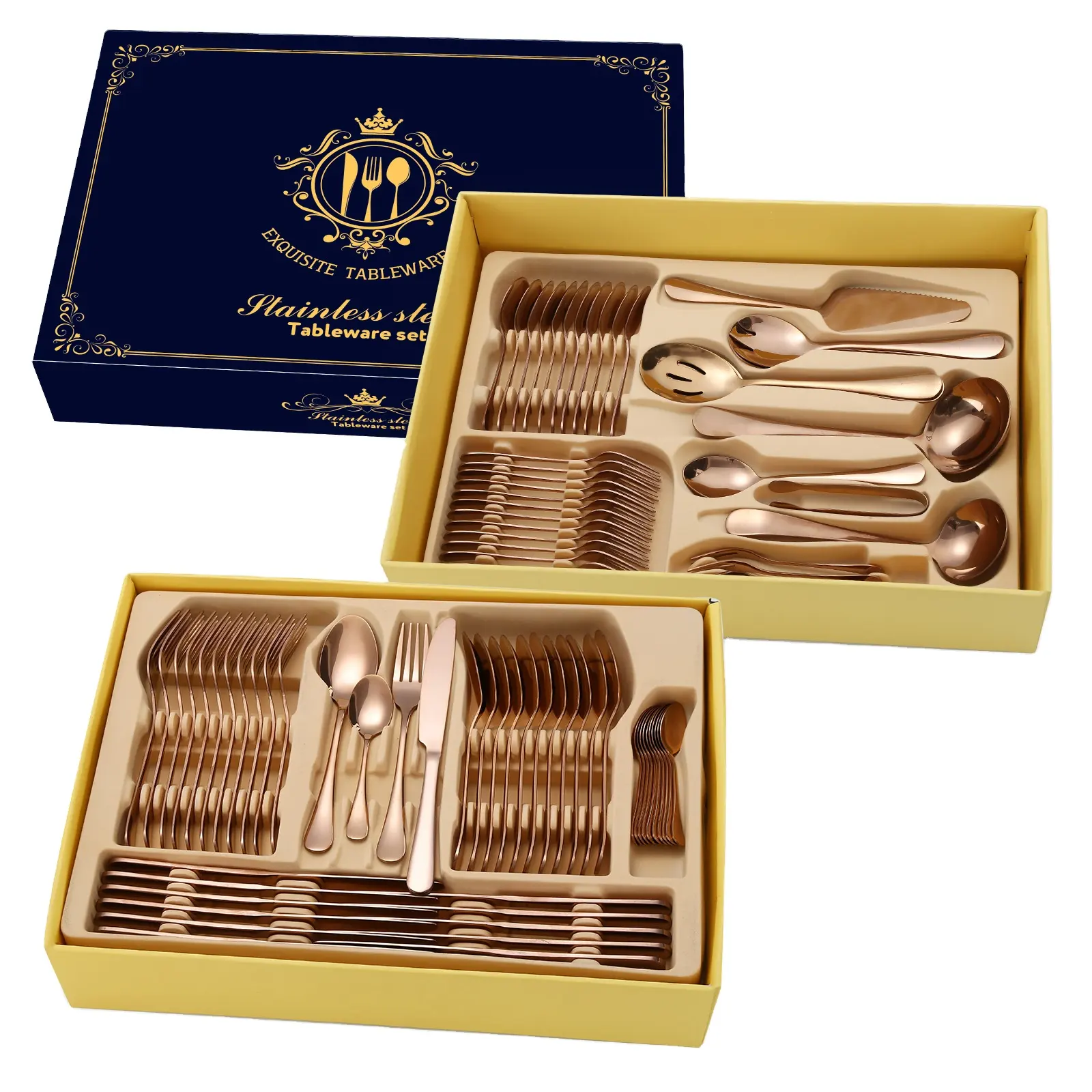 Couverts en métal de luxe, kit d'argenterie, cuillère et fourchette royale, set de couverts en or en acier inoxydable 72 84 pièces pour restaurant de mariage