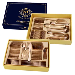 Metal Luxury Style Flatware Silverware Set Royal Spoon Fork Set Stainless Steel 72 84pcs Gold Cutlery Set For Wedding Restaurant